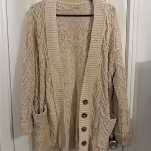 Free People Cream Cable Knit Cardigan